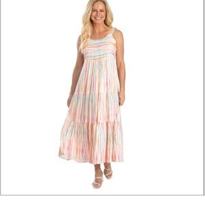 Linda Anderson Woman's Summer Sweetness Strip Tiered Beach Vacation Dress Sz XL
